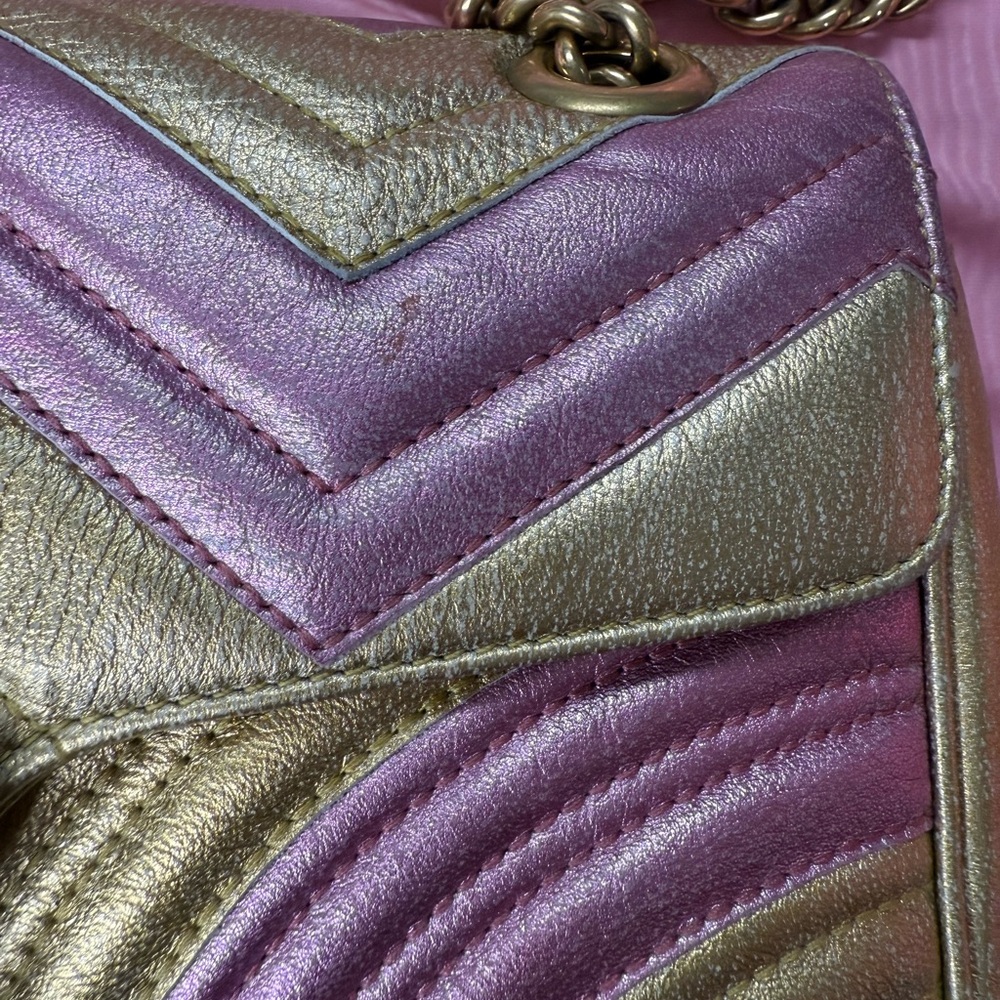 Gucci Pink and Gold Chevron Quilted Shoulder Bag - Picture 8 of 16